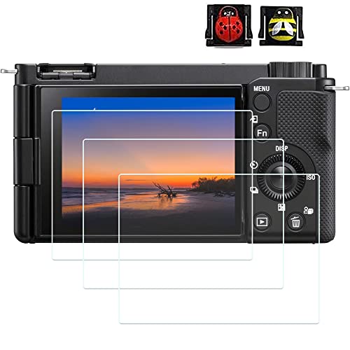 Alpha ZV-E10 Screen Protector for Sony Alpha ZV-E10 ZV-1F ZV-1 Vlog Camera Film Cover (3 Pack), PCTC 0.3mm 9H Hardness Tempered Glass Flim Anti-（ Scrach Fingerprint Bubble Water） ，2* Hot Shoe Cap Cover