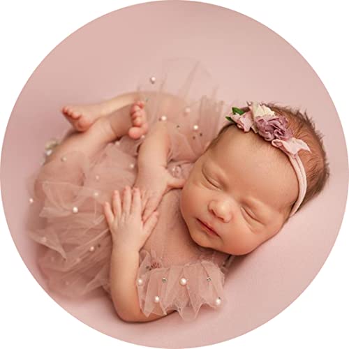 KHC-KHF 3pcs Lace Newborn Photography Prop Baby Girl Tutu Skirt Cute Bow Headdress And Pearl Lace Rompers Infant Princess Costume