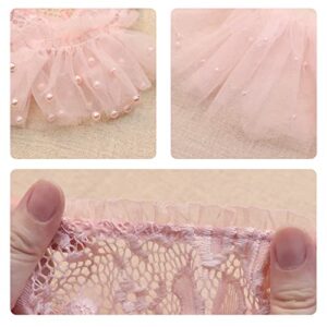 KHC-KHF 3pcs Lace Newborn Photography Prop Baby Girl Tutu Skirt Cute Bow Headdress And Pearl Lace Rompers Infant Princess Costume