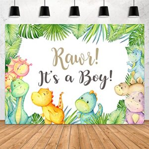 Aperturee Dinosaur It's a boy Baby Shower Backdrop 7x5ft Oh Boy Tropical Palm Leaves Jungle Photography Background Kids Newborn Cake Table Banner Party Decoration Photo Booth Studio Props Favors