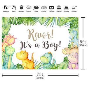 Aperturee Dinosaur It's a boy Baby Shower Backdrop 7x5ft Oh Boy Tropical Palm Leaves Jungle Photography Background Kids Newborn Cake Table Banner Party Decoration Photo Booth Studio Props Favors