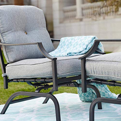 Top Space Rocking Patio Chairs Outdoor Metal Furniture Motion Spring Chair Black Dining Bistro Set with Padded Cushion for Garden Balcony Porch