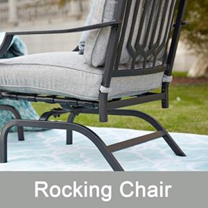 Top Space Rocking Patio Chairs Outdoor Metal Furniture Motion Spring Chair Black Dining Bistro Set with Padded Cushion for Garden Balcony Porch