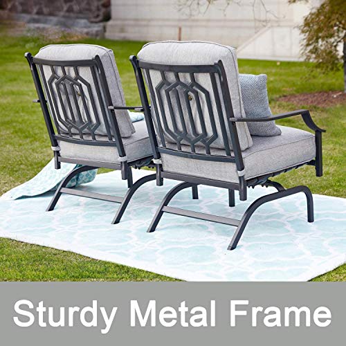 Top Space Rocking Patio Chairs Outdoor Metal Furniture Motion Spring Chair Black Dining Bistro Set with Padded Cushion for Garden Balcony Porch