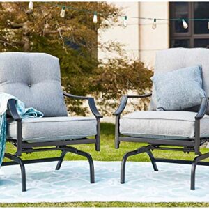 Top Space Rocking Patio Chairs Outdoor Metal Furniture Motion Spring Chair Black Dining Bistro Set with Padded Cushion for Garden Balcony Porch