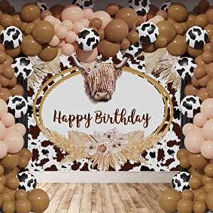 Mocsicka Highland Cow Birthday Backdrop Boho Highland Cow Happy Birthday Party Decorations Holy Cow Birthday Decorations Girl Cake Table Banner Birthday Party Supplies (7x5ft (82x60 inch))