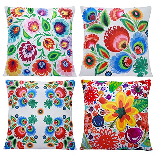 Apriciti Set of 4 Decorative Throw Pillow Covers -18 x 18 Inches Flowers Pattern Garden Printing Farmhouse Floral Waterproof Cushion Covers for Outdoor Garden Patio Living Room Sofa Farmhouse Decor