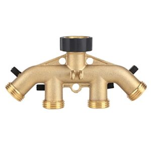 Zerodis Garden Hose Splitter 4 Way Brass,3/4" Tap Splitter 4 Way Shut Off Connector Pipe Splitter Nozzle Switcher Tap Connectors for Garden Irrigation (American Thread 3/4")