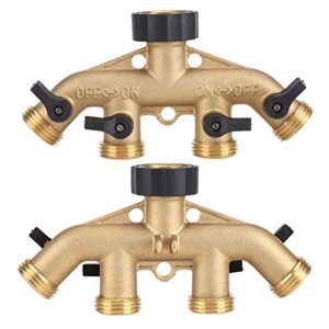 Zerodis Garden Hose Splitter 4 Way Brass,3/4" Tap Splitter 4 Way Shut Off Connector Pipe Splitter Nozzle Switcher Tap Connectors for Garden Irrigation (American Thread 3/4")