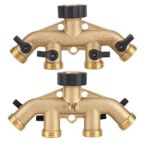 Zerodis Garden Hose Splitter 4 Way Brass,3/4" Tap Splitter 4 Way Shut Off Connector Pipe Splitter Nozzle Switcher Tap Connectors for Garden Irrigation (American Thread 3/4")