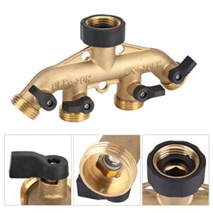 Zerodis Garden Hose Splitter 4 Way Brass,3/4" Tap Splitter 4 Way Shut Off Connector Pipe Splitter Nozzle Switcher Tap Connectors for Garden Irrigation (American Thread 3/4")