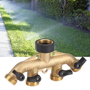 Zerodis Garden Hose Splitter 4 Way Brass,3/4" Tap Splitter 4 Way Shut Off Connector Pipe Splitter Nozzle Switcher Tap Connectors for Garden Irrigation (American Thread 3/4")