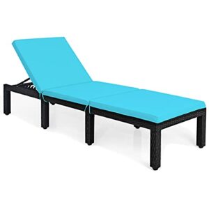 relax4life patio wicker lounge chair – rattan reclining chair w/adjustable backrest & removable cushion, modern rattan furniture for garden, balcony, backyard, outdoor chaise lounge (1, turquoise)