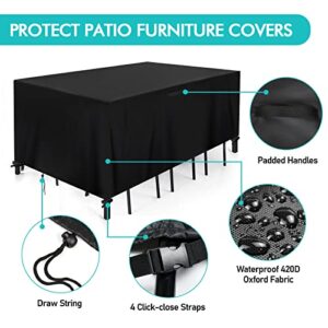 Relime Patio Furniture Covers, 106 x 70 x 35 inch Waterproof Patio Cover, Durable 420D UV Protection Outdoor Table Set Cover with 4 Windproof Buckles No Tears Anti UV No Fading