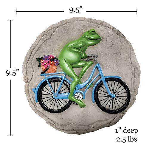 Spoontiques - Garden Décor - Frog on Bicycle Stepping Stone - Decorative Stone for Garden