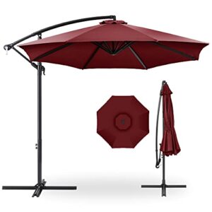 best choice products 10ft offset hanging market patio umbrella w/easy tilt adjustment, polyester shade, 8 ribs for backyard, poolside, lawn and garden – burgundy