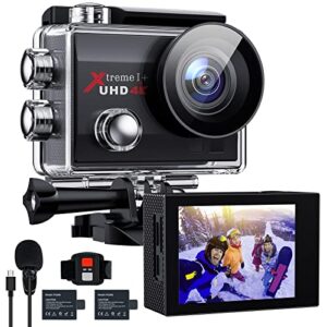 4K 20MP WiFi Action Camera 131FT Underwater Waterproof Camera 2.0'' LCD Screen 170° Wide Angle EIS Sports Cam with External Mic 2.4G Remote Control 2x1050mAh Batteries and Helmet Accessories Kit