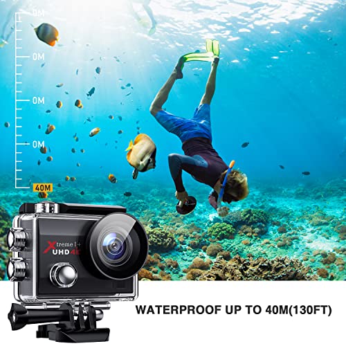 4K 20MP WiFi Action Camera 131FT Underwater Waterproof Camera 2.0'' LCD Screen 170° Wide Angle EIS Sports Cam with External Mic 2.4G Remote Control 2x1050mAh Batteries and Helmet Accessories Kit