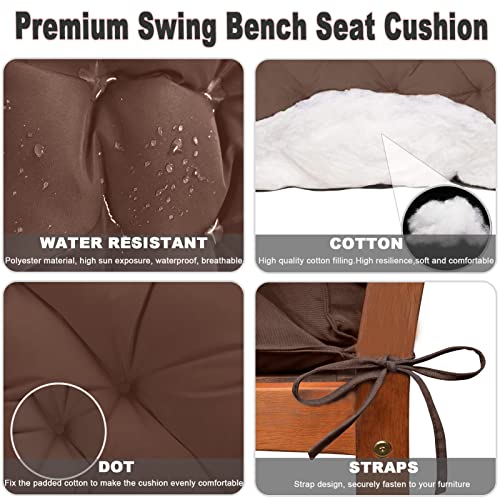 2 Seater Outdoor Glider Cushions Replacement, Bench Cushion for Outdoor Furniture Waterproof Thick Porch Swing Cushions with Backrest Ties for Garden Patio(Coffee 40x40 inch)