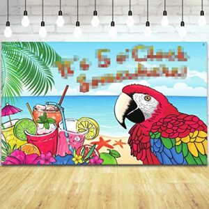 it’s 5 o’clock somewhere backdrop parrot pattern summer tropical sea beach photo booth backdrop background banner for summer tropical luau hawaiian aloha party decoration supplies, 71 x 43 inch