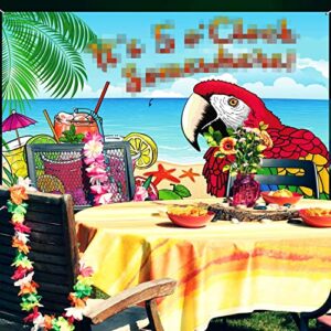 It's 5 O'clock Somewhere Backdrop Parrot Pattern Summer Tropical Sea Beach Photo Booth Backdrop Background Banner for Summer Tropical Luau Hawaiian Aloha Party Decoration Supplies, 71 x 43 Inch