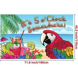It's 5 O'clock Somewhere Backdrop Parrot Pattern Summer Tropical Sea Beach Photo Booth Backdrop Background Banner for Summer Tropical Luau Hawaiian Aloha Party Decoration Supplies, 71 x 43 Inch