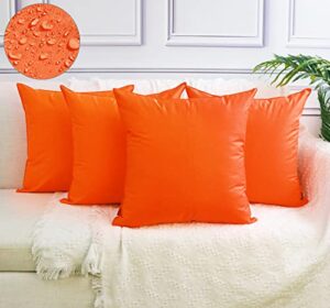 set of 4 outdoor pillow covers, waterproof decorative square throw pillow case for garden patio tent couch (cover only,no insert) (orange, 18×18 inch/ 45x45cm)