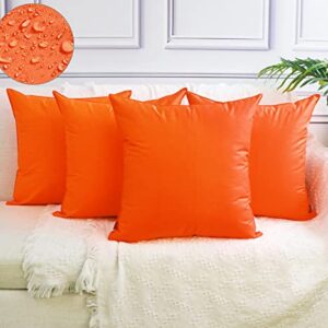 Set of 4 Outdoor Pillow Covers, Waterproof Decorative Square Throw Pillow Case for Garden Patio Tent Couch (Cover Only,No Insert) (Orange, 18x18 inch/ 45x45cm)