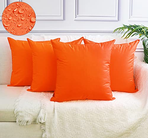 Set of 4 Outdoor Pillow Covers, Waterproof Decorative Square Throw Pillow Case for Garden Patio Tent Couch (Cover Only,No Insert) (Orange, 18x18 inch/ 45x45cm)