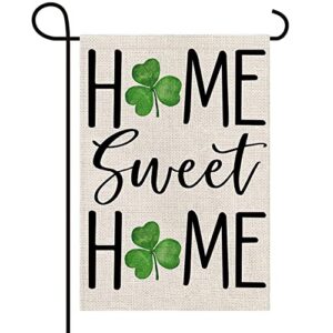 texupday st.patrick’s day home sweet home shamrock clover decoration double sided vertical burlap garden flag rustic holiday party outdoor yard banner 12″ x 18″