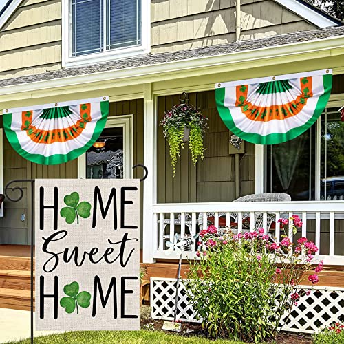 Texupday St.Patrick's Day Home Sweet Home Shamrock Clover Decoration Double Sided Vertical Burlap Garden Flag Rustic Holiday Party Outdoor Yard Banner 12" x 18"