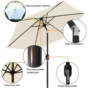 Patio Umbrella Outdoor Table Umbrella with 6 Sturdy Ribs, Tilt Adjustment and Crank Lift, for Garden Lawn Deck and Pool (cream)