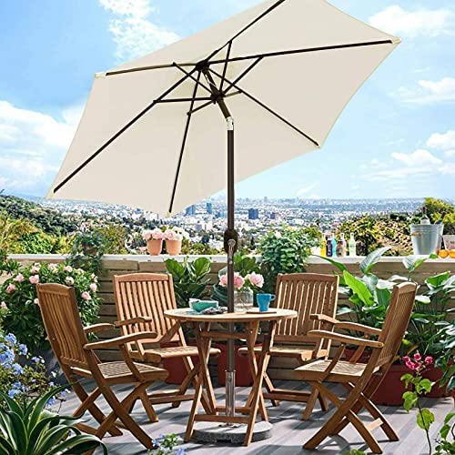 Patio Umbrella Outdoor Table Umbrella with 6 Sturdy Ribs, Tilt Adjustment and Crank Lift, for Garden Lawn Deck and Pool (cream)