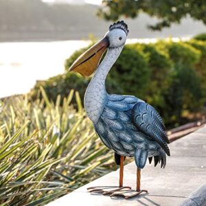 TERESA'S COLLECTIONS Pelican Statues Outdoor, 16.5 Inch Metal Pelican Decor Coastal Ocean Bird Decorative Garden Statues & Sculptures Yard Art Lawn Ornaments for Patio Porch Backyard Decorations