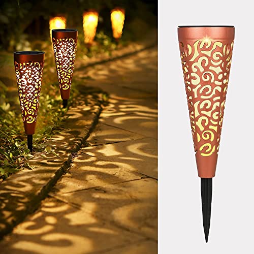 Bonsery Solar Lights Outdoor Waterproof IP65, 6 Pack Decorative Outdoor Solar Garden Lights, Solar Pathway Lights Solar Powered Landscape Backyard Lawn Decor Lighting Stakes 15 Lumen