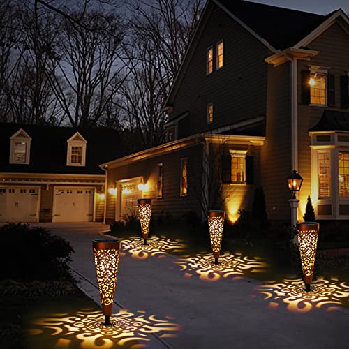 Bonsery Solar Lights Outdoor Waterproof IP65, 6 Pack Decorative Outdoor Solar Garden Lights, Solar Pathway Lights Solar Powered Landscape Backyard Lawn Decor Lighting Stakes 15 Lumen