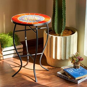 VONLUCE 21 Inch Mosaic Plant Stand, 14 Inch Round Side Table with Ceramic Tile Top, Indoor and Outdoor Accent Table, Outdoor Patio Furniture, End Table for Garden Patio Living Room More, Red