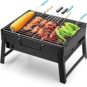 Uten Portable Charcoal Grill, Stainless Steel Folding Grill Table top Outdoor Smoker BBQ for Camping, Beach Barbecue, Smoker Grill for Camping Picnics Garden Beach Party (Small 13.7''x9.4''x 2.3'')