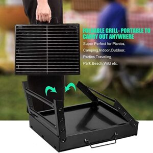 Uten Portable Charcoal Grill, Stainless Steel Folding Grill Table top Outdoor Smoker BBQ for Camping, Beach Barbecue, Smoker Grill for Camping Picnics Garden Beach Party (Small 13.7''x9.4''x 2.3'')