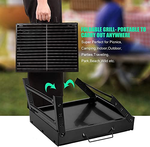 Uten Portable Charcoal Grill, Stainless Steel Folding Grill Table top Outdoor Smoker BBQ for Camping, Beach Barbecue, Smoker Grill for Camping Picnics Garden Beach Party (Small 13.7''x9.4''x 2.3'')