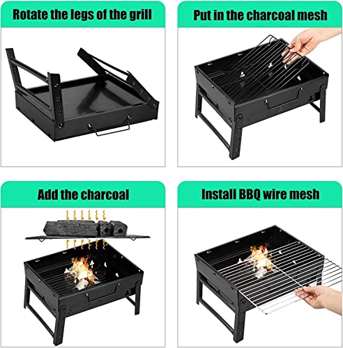 Uten Portable Charcoal Grill, Stainless Steel Folding Grill Table top Outdoor Smoker BBQ for Camping, Beach Barbecue, Smoker Grill for Camping Picnics Garden Beach Party (Small 13.7''x9.4''x 2.3'')