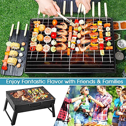 Uten Portable Charcoal Grill, Stainless Steel Folding Grill Table top Outdoor Smoker BBQ for Camping, Beach Barbecue, Smoker Grill for Camping Picnics Garden Beach Party (Small 13.7''x9.4''x 2.3'')