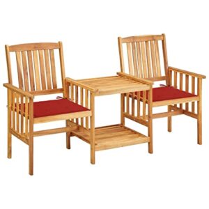 3 pieces outdoor conversation bistro set,double chair with a table,garden furniture sets,acacia wood patio porch furniture sets for backyard porch garden poolside balcony,brown red