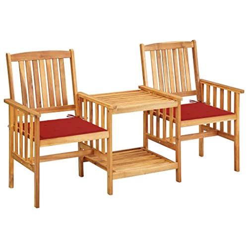 3 Pieces Outdoor Conversation Bistro Set,Double Chair with a Table,Garden Furniture Sets,Acacia Wood Patio Porch Furniture Sets for Backyard Porch Garden Poolside Balcony,Brown Red