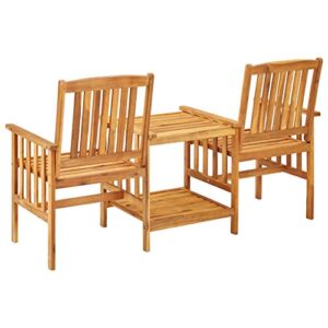 3 Pieces Outdoor Conversation Bistro Set,Double Chair with a Table,Garden Furniture Sets,Acacia Wood Patio Porch Furniture Sets for Backyard Porch Garden Poolside Balcony,Brown Red