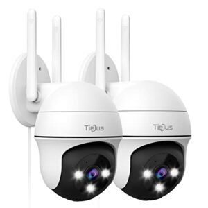 tiejus security camera outdoor-2pack-360° ptz wired cameras for home security, 2k dome surveillance camera with auto-human tracking, siren, 3mp color night vision, work with alexa