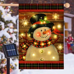 lighted winter garden flag, led christmas snowman garden flag for outside, vertical double sided garden flags outdoor flag winter outside seasonal decoration home decor flag 28×40