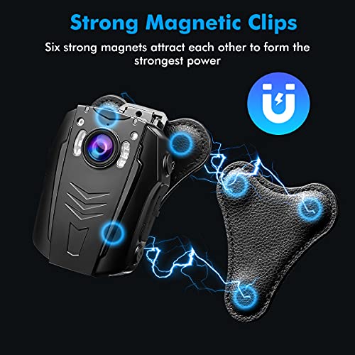 BOBLOV Body Camera Magnet Mount, Support 45° Angle Adjustable for Body Camera, 6 Strong Magnets, Universal Magnetic Suction Clip for All model Body Cameras, Make from Durable Leather, Stick to Clothes