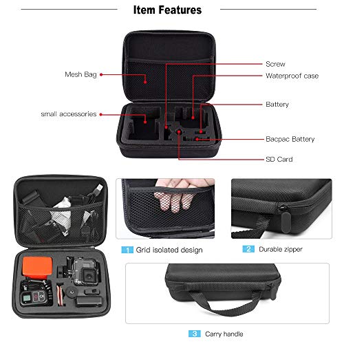 TEKCAM Action Camera Carrying Case Protective Storage Bag Compatible with Gopro Hero 11 10 9 8 7/AKASO EK7000/Brave 4/Brave 7 LE/Brave 8/APEMAN/Campark/Crosstour/Dragon Touch Action Camera (Medium)