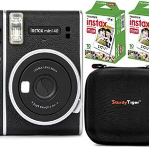 Fujifilm Instax Mini 40 Instant Camera with Fujifilm Instant Mini Film (20 Sheets) Bundle with Sturdy Tiger Travel Case and Deals Number One Cleaning Cloth